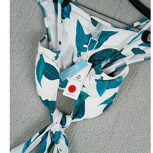 Cupshe Bikini‎ Set Women Medium White NEW Tropical Leaf Front Tie Swimsuit